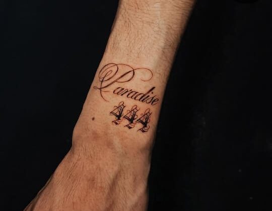 Paradise 444 Script Tattoo