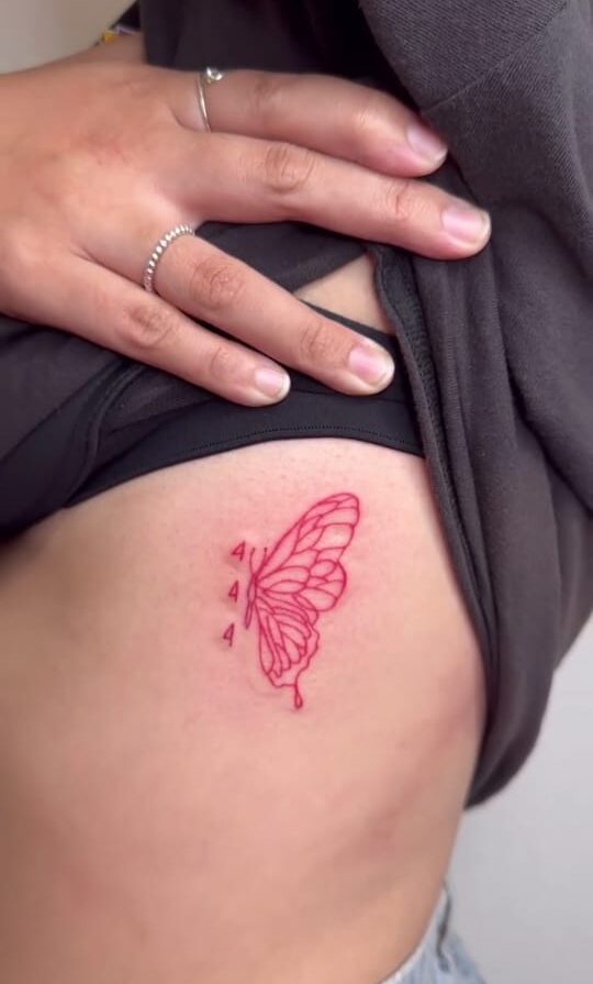 Red Butterfly Wing 444 Tattoo