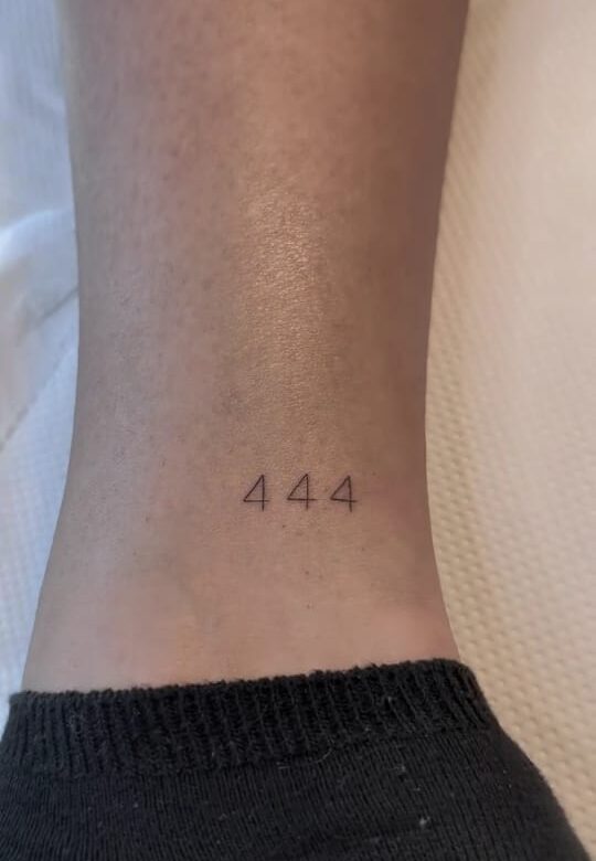 Tiny Ankle 444 Number Tattoo