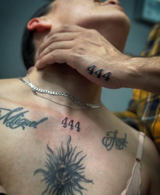 Matching Chest-Hand 444 Tattoos