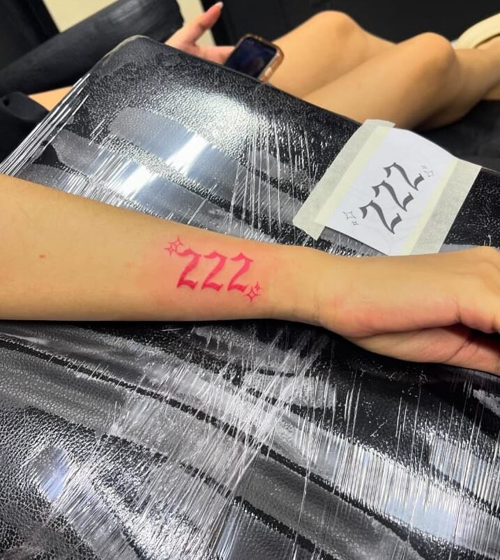 Red Sparkle 222 Tattoo