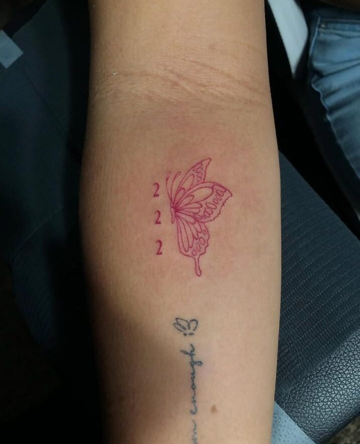 Pink Butterfly 222 Tattoo