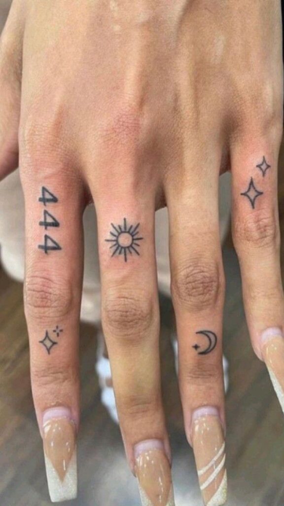 Celestial Elements 444 Finger Tattoo